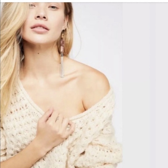 Free People Cream V-Neck Sweater - Picture 3 of 14